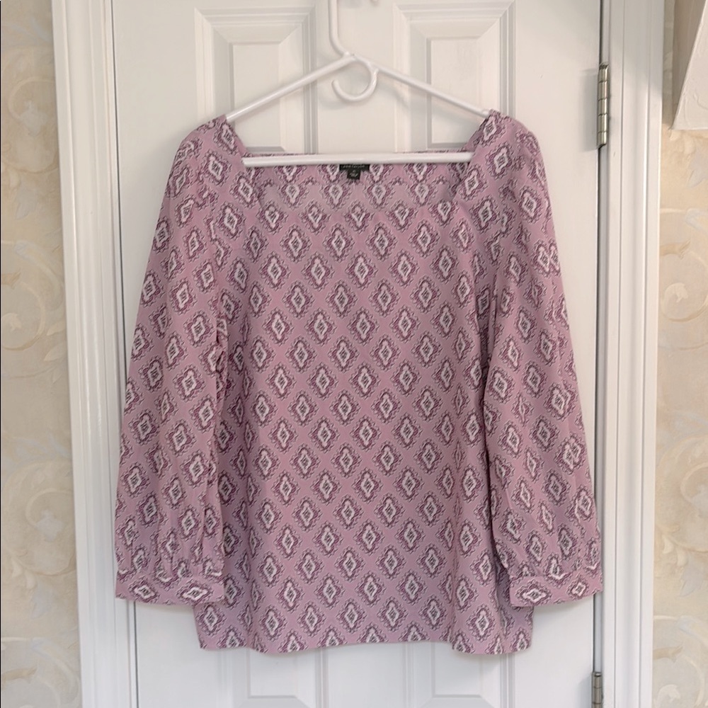 Ann Taylor Cotton Lavender Print Boxy Blouse 3/4 Sleeve Relaxed Fit